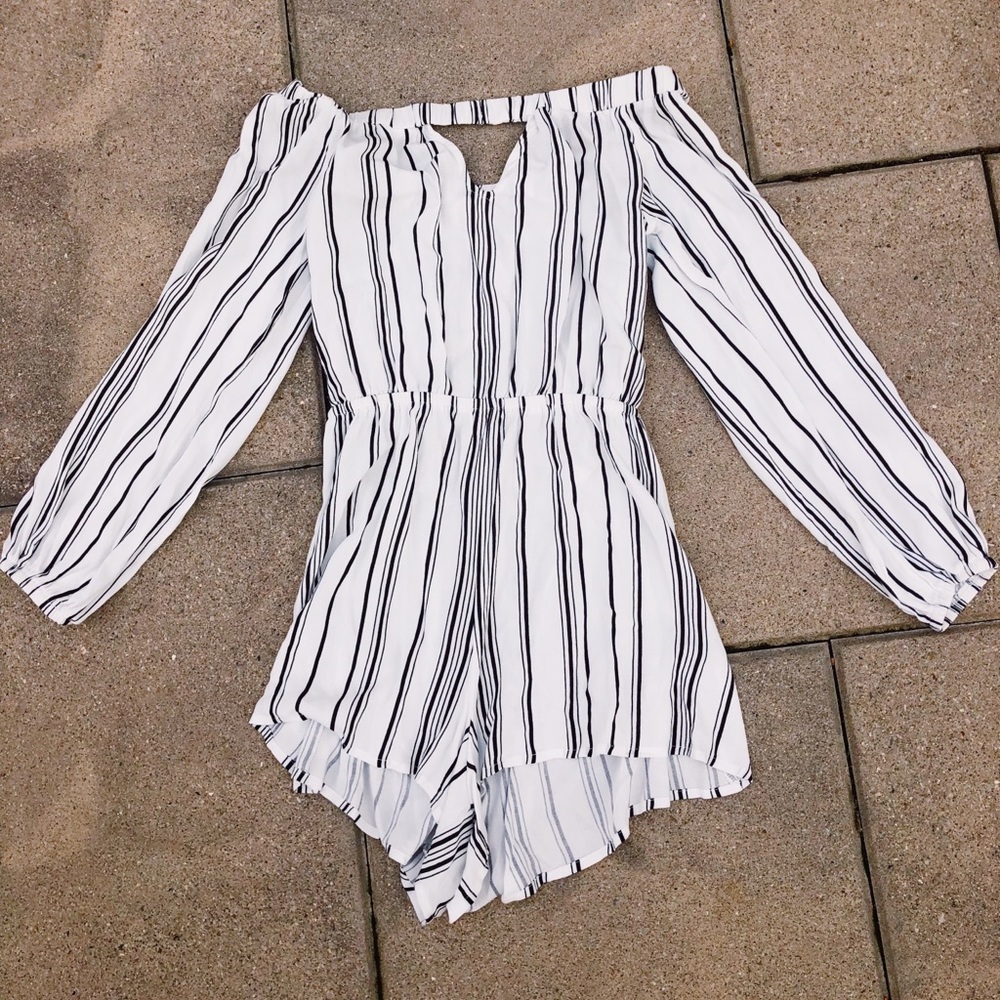 Striped off the shoulder romper